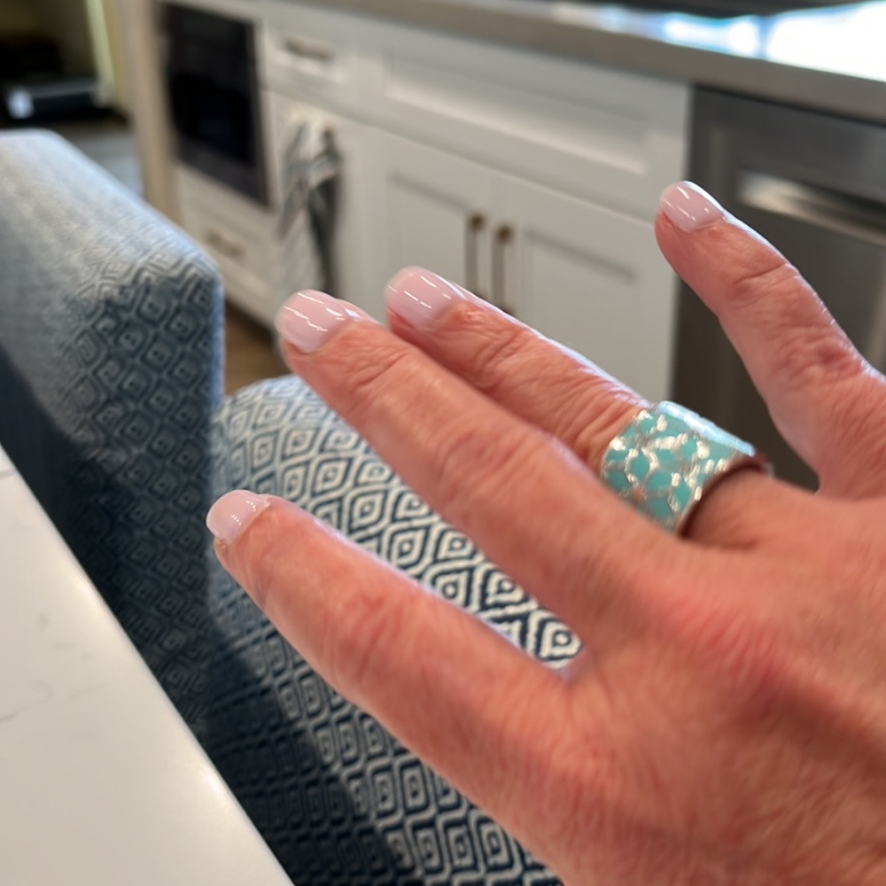 Unbranded, turquoise with silver tone geometric print ring